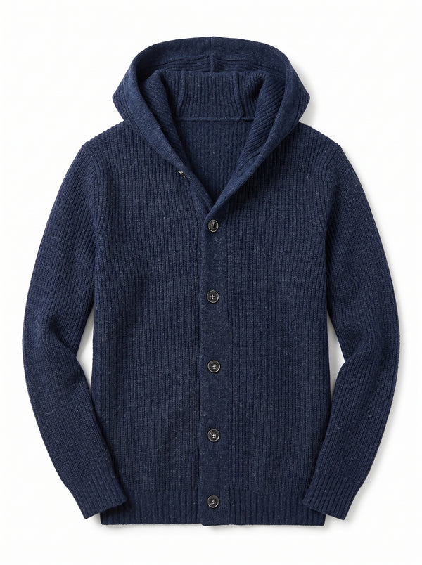Men's Hooded Wool Cardigan with Front Button