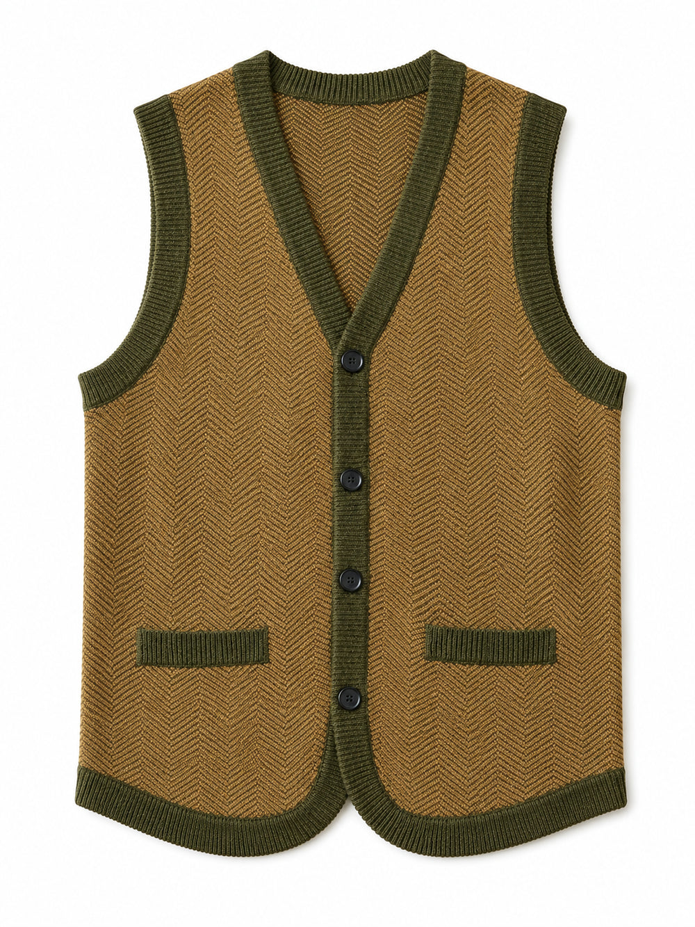 Solid Knit Sweater Vest — Olive-Brown