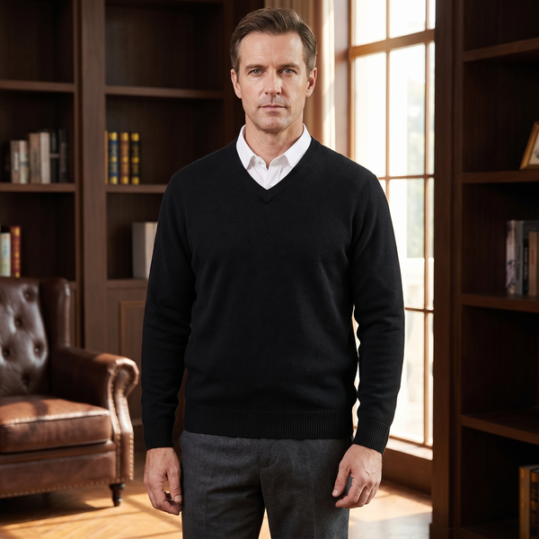 Solid V-Neck Pullover Sweater