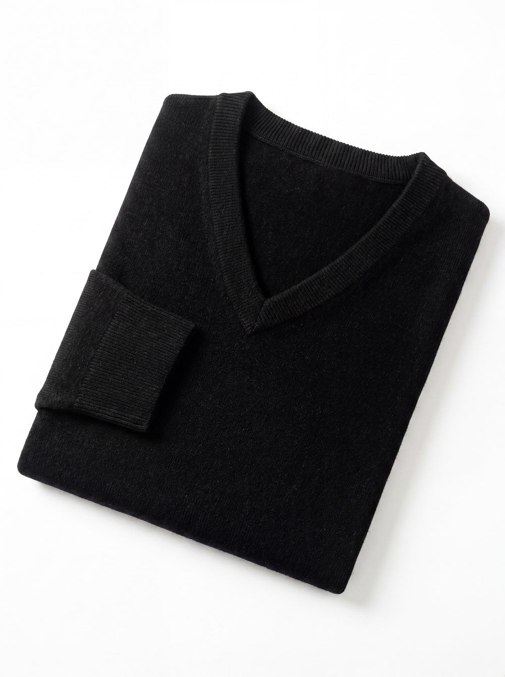 V-Neck Knit Wool Sweater — Black