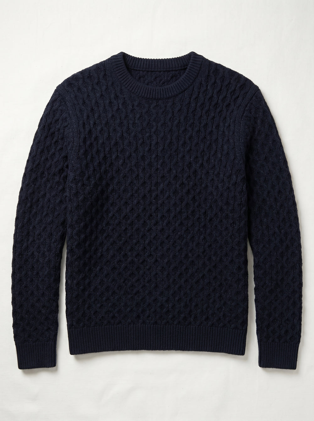Men's Cable Knit Crew Neck Pullover — Navy — 01