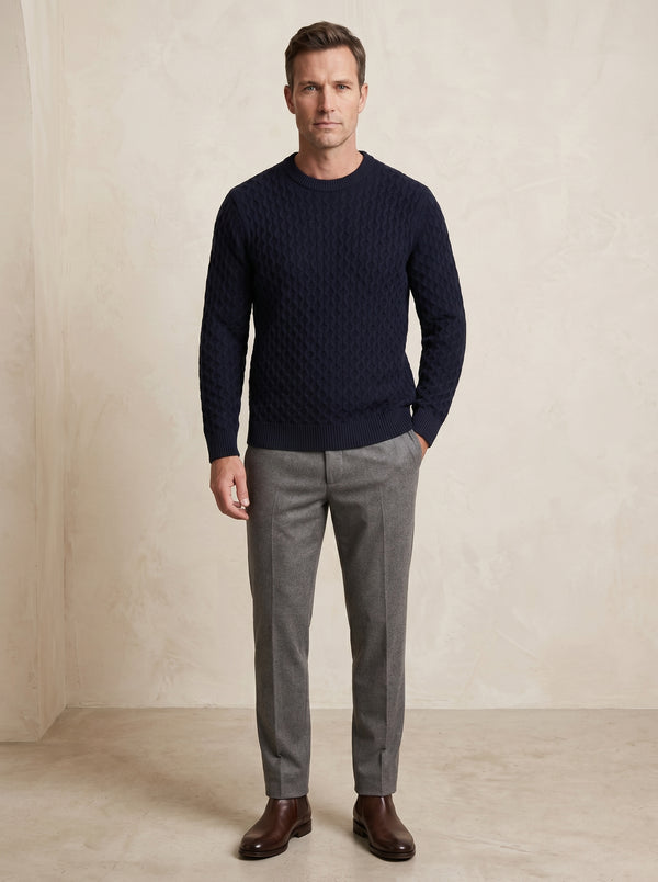 Men's Cable Knit Crew Neck Pullover