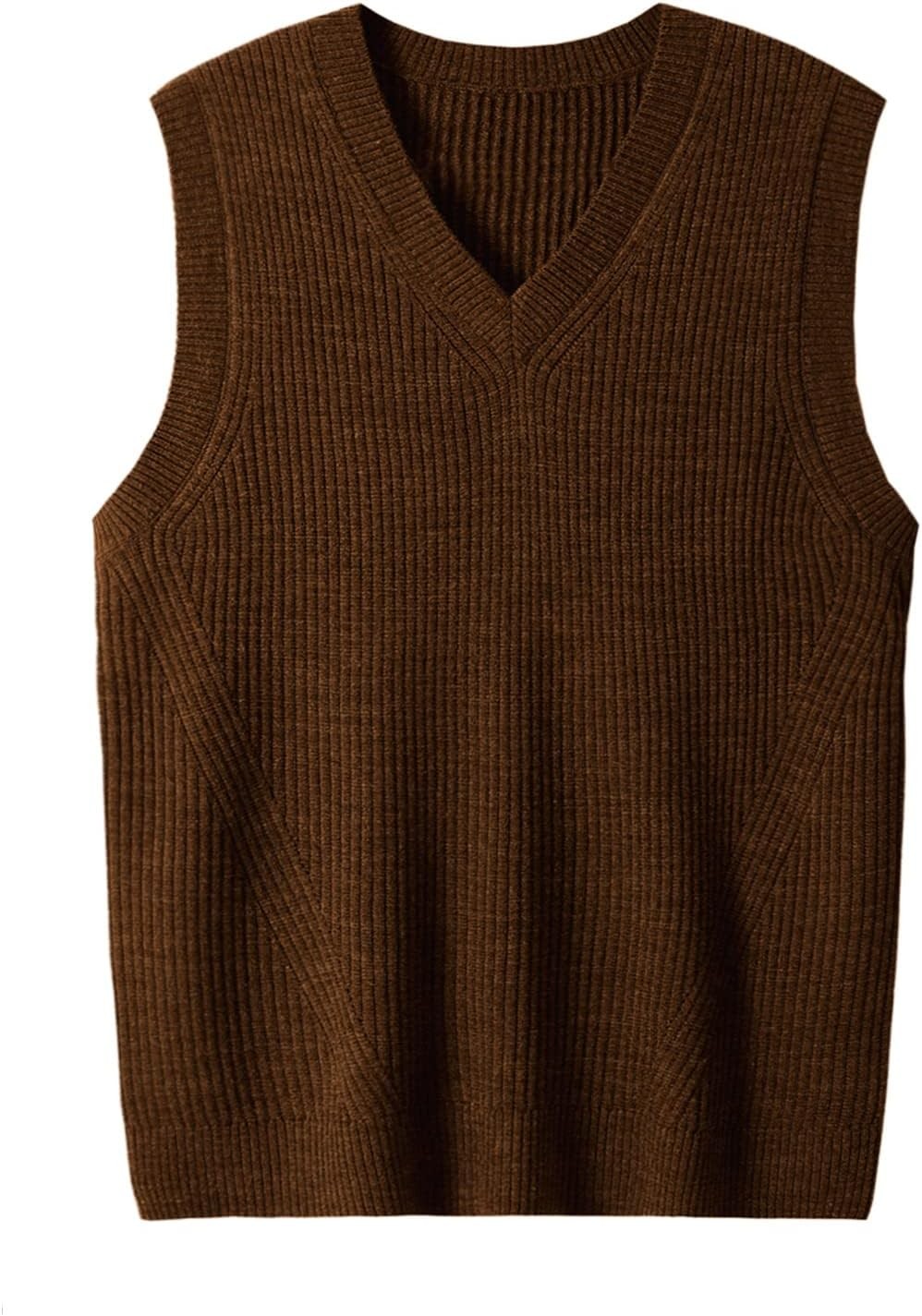 ZHILIFS men's sleeveless V-neck ribbed sweater vest in Chocolate