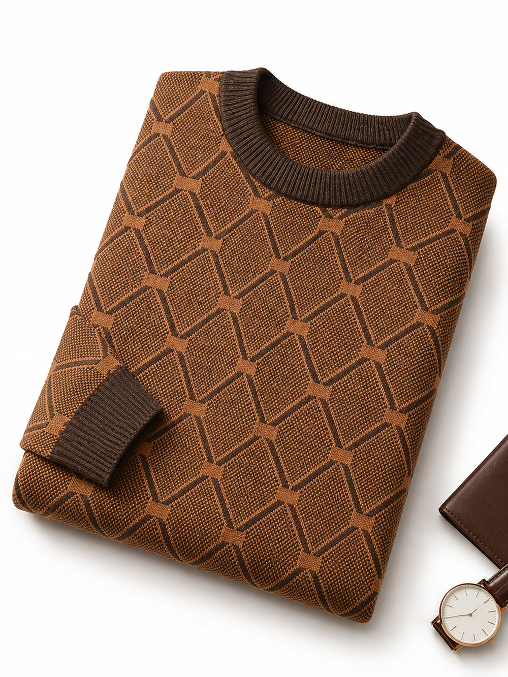 Striped Knit Sweater — Brown