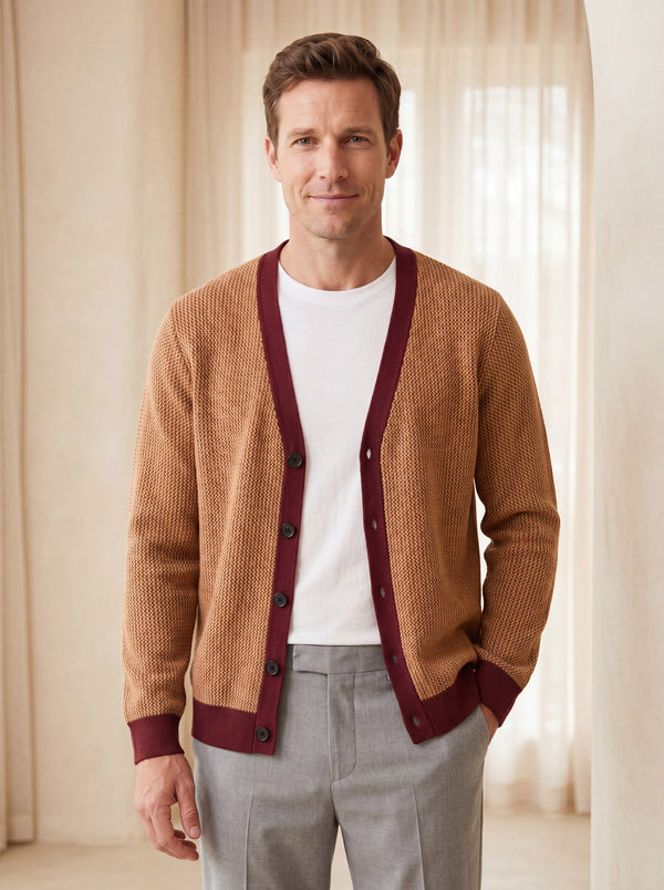 Contrast Trim V-Neck Cardigan