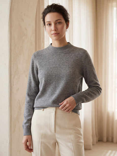Pull côtelé à col montant pour femme