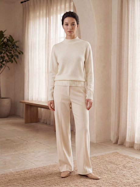 Pull en laine à col haut et manches longues pour femme