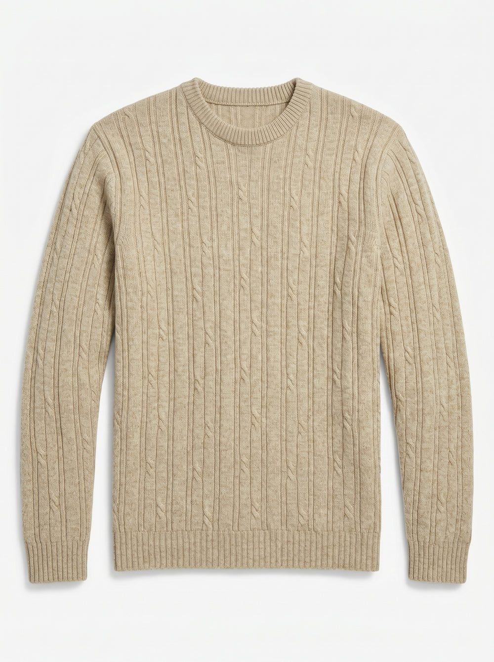 Men's Wool Thermal Stitch Crew Neck Pullover — Beige