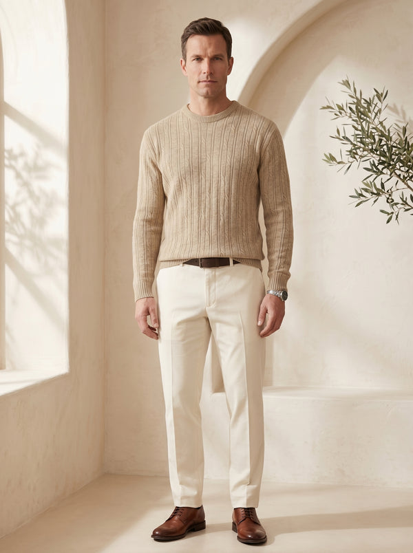 Men's Wool Thermal Stitch Crew Neck Pullover