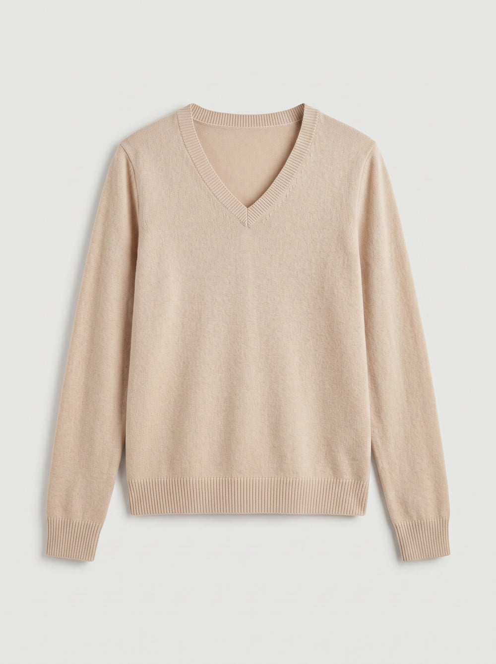 Women's Colorblock V-Neck Cashmere Sweater — Beige