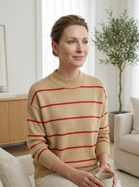 Women's Striped Mock Neck Sweater