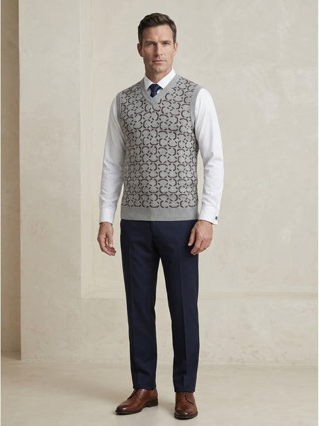 ZHILIFS | Men's Grey V-Neck Sweater Vest
