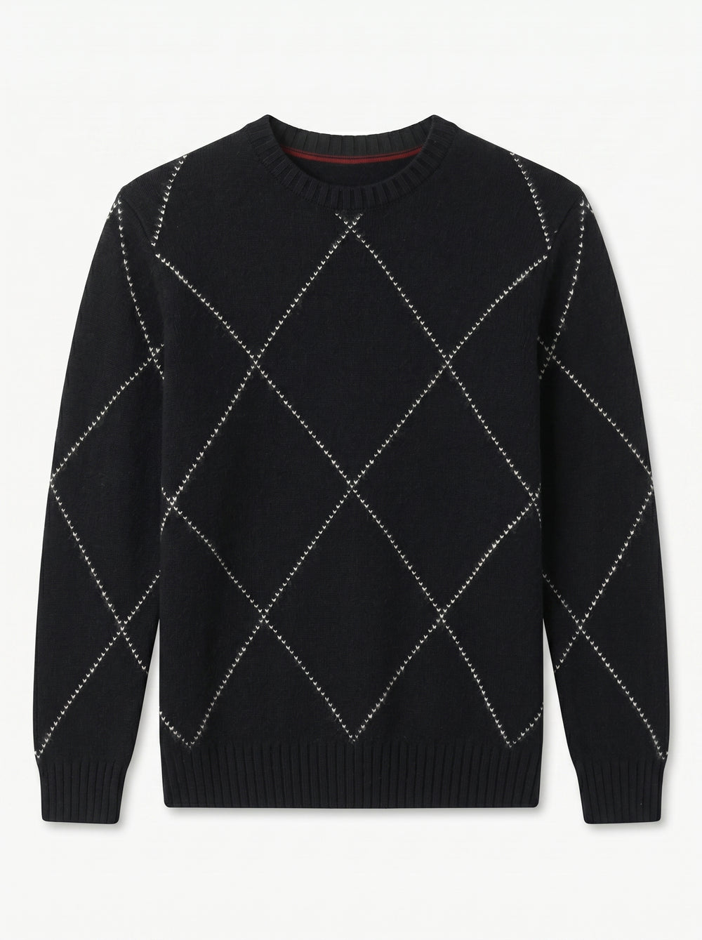 ZHILIFS | Men's Argyle Crew Neck Pullover — Black