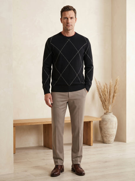 ZHILIFS | Men's Argyle Crew Neck Pullover