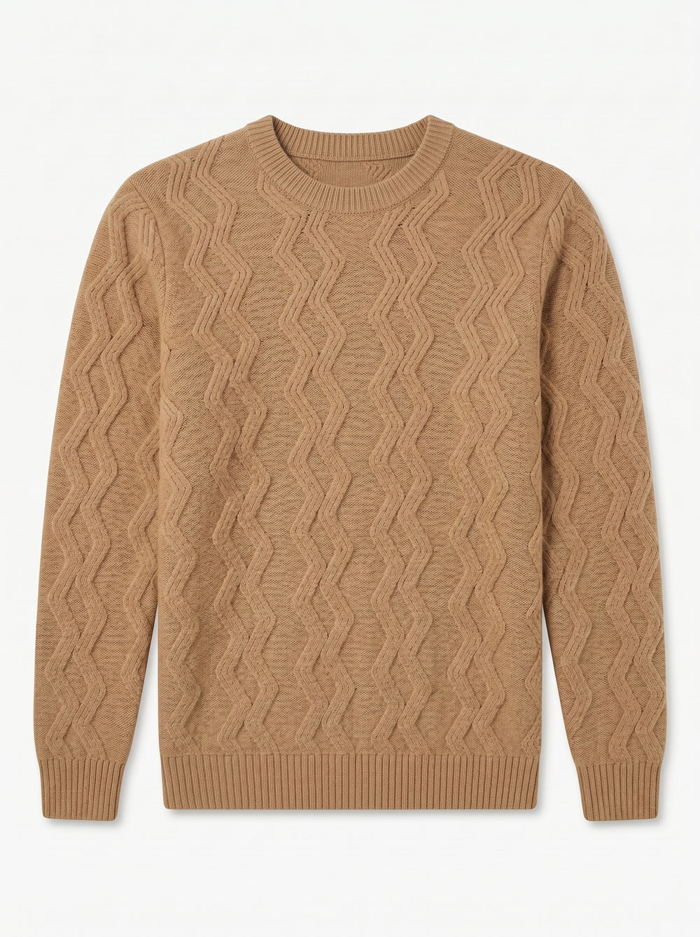 ZHILIFS | Men's Cable Crew Neck Pullover — Camel