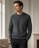 Men's classic soft knit crew neck sweater styled for business casual wear