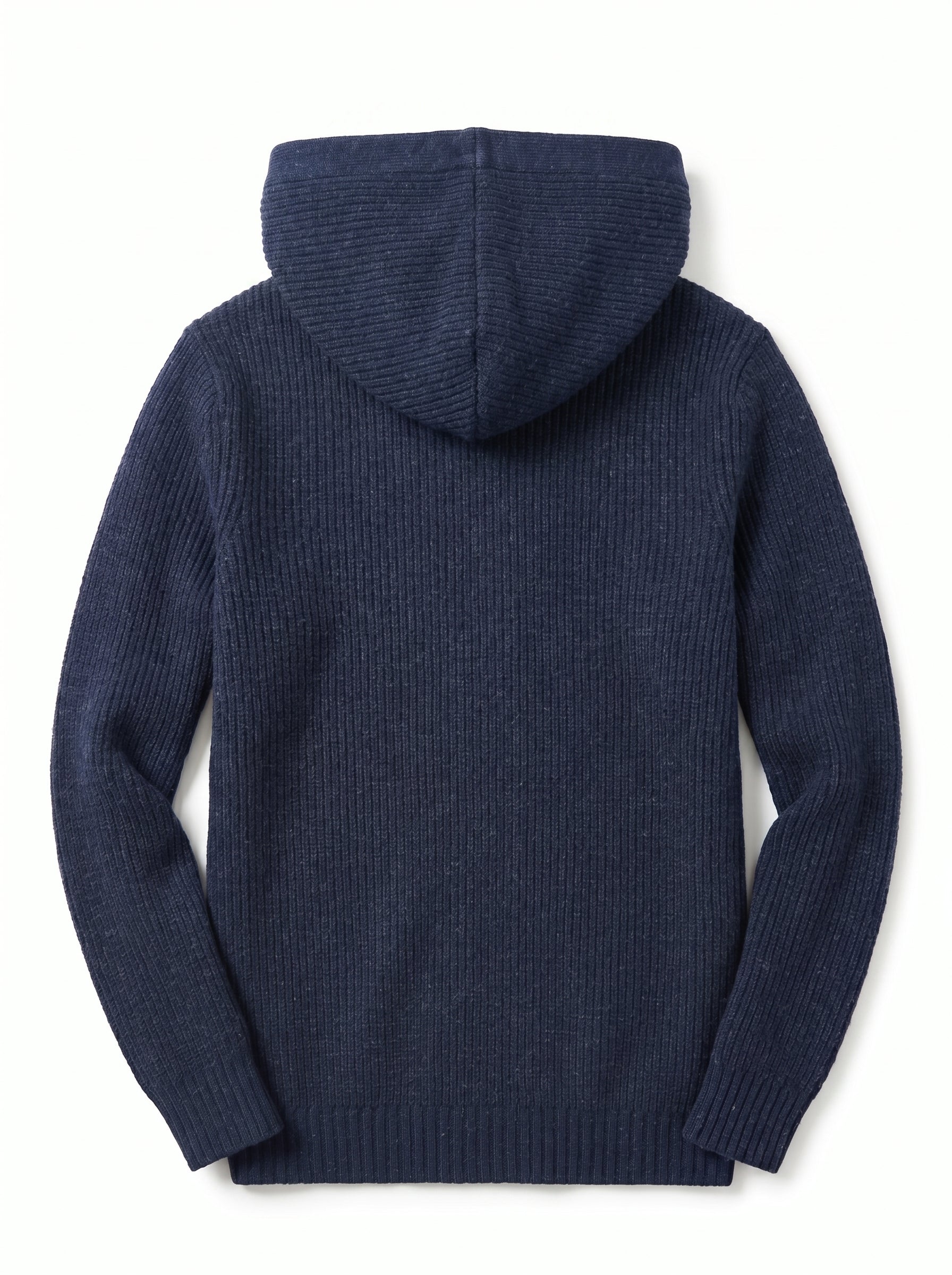 Men's Hooded Wool Cardigan with Front Button — Navy Blue