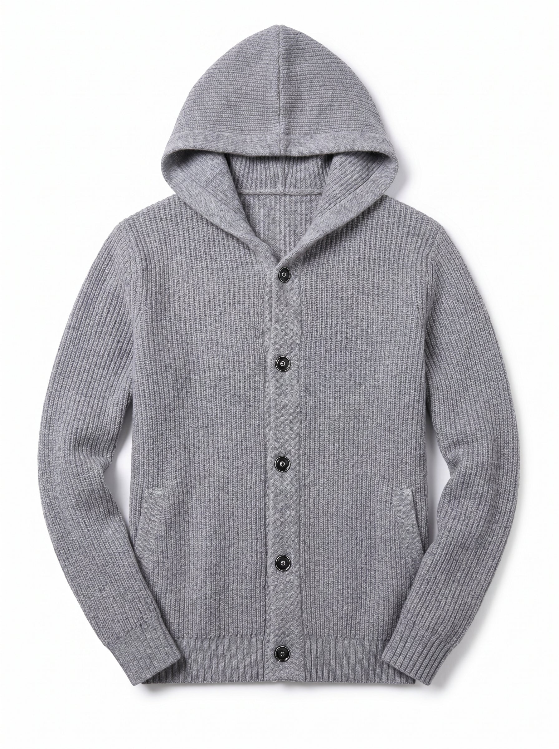 Men's Hooded Wool Cardigan with Front Button — Grey