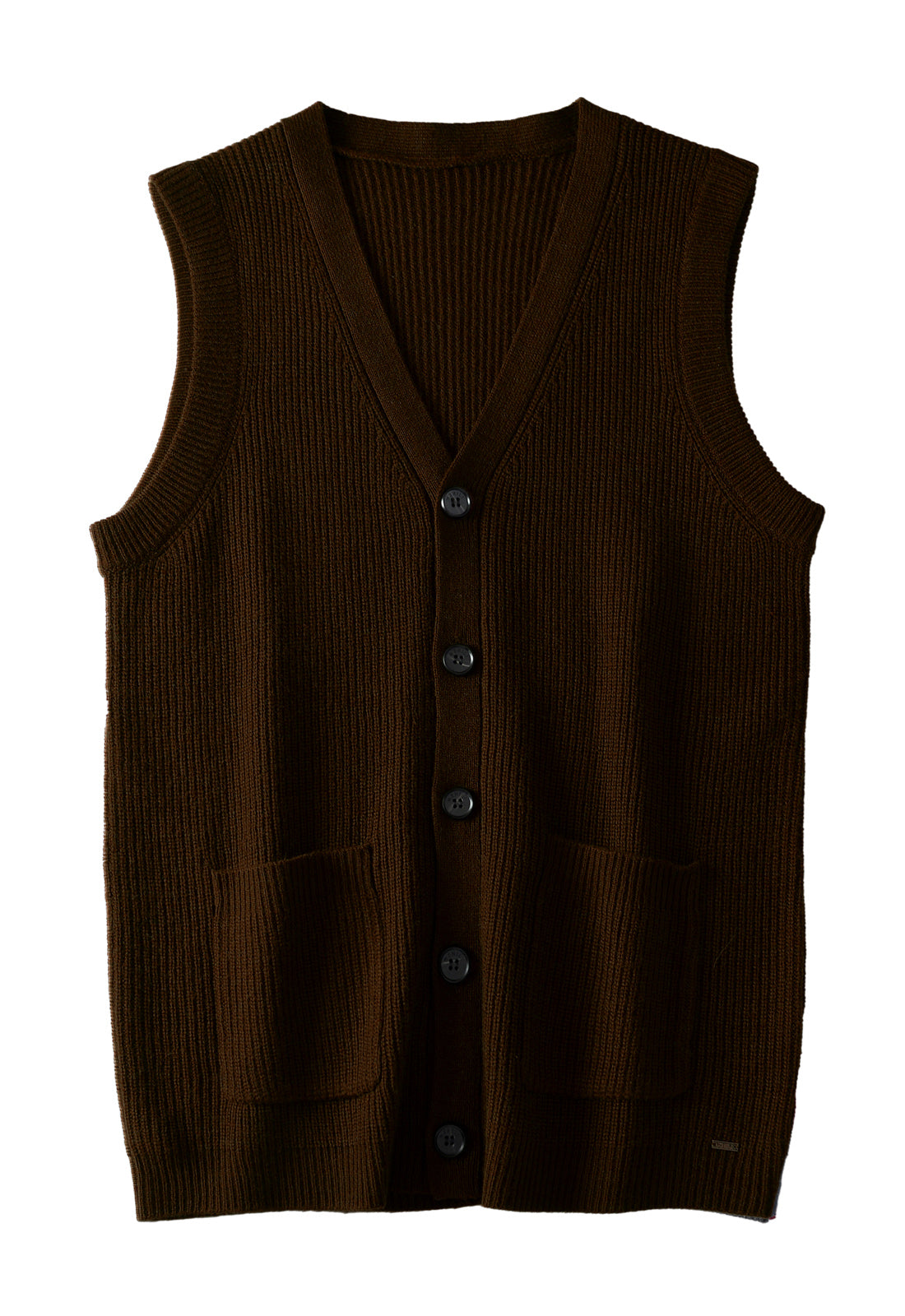 V-Neck Knit Sweater Vest — Chocolate