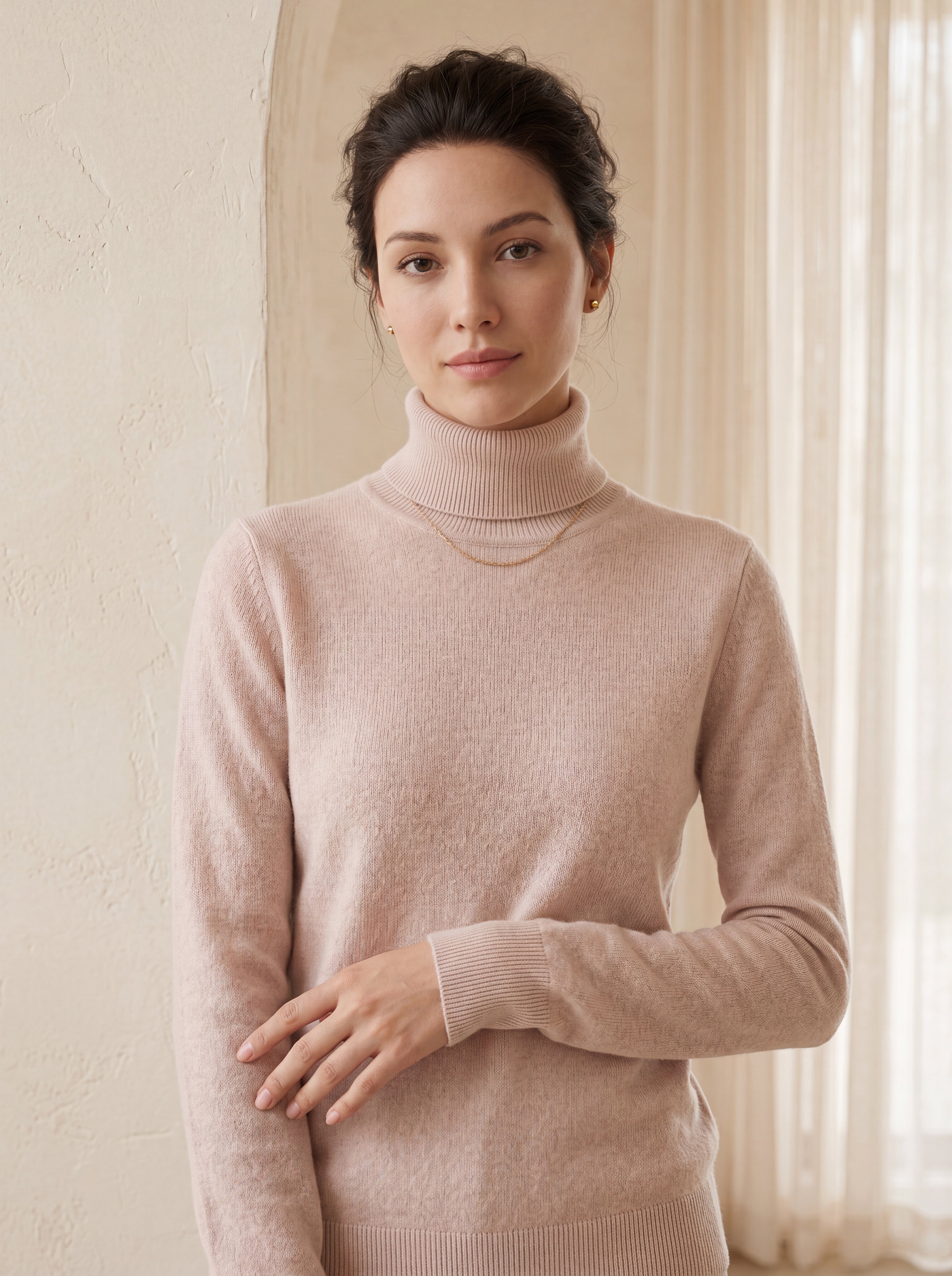 Classic Turtleneck Cashmere Sweater — Beige