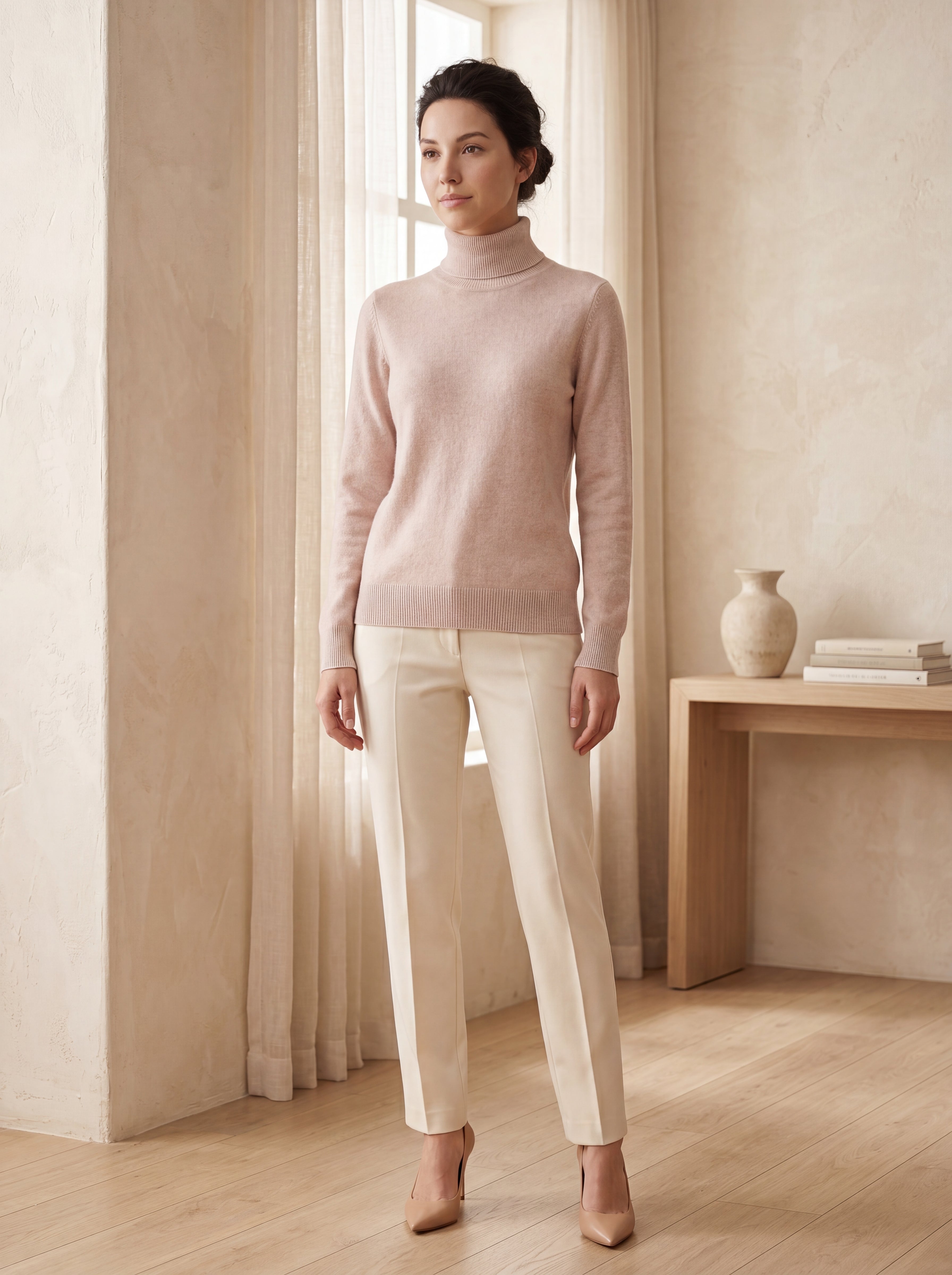 Classic Turtleneck Cashmere Sweater — Beige