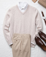 Men's V-Neck Cashmere Sweater — Beige