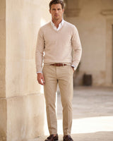 Men's V-Neck Cashmere Sweater — Beige