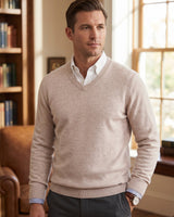Men's V-Neck Cashmere Sweater — Beige
