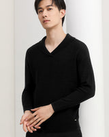Shawl Collar Cable Knit Pullover — Black