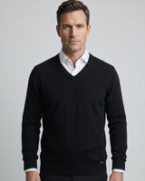 Men's V-Neck Cashmere Sweater — Black