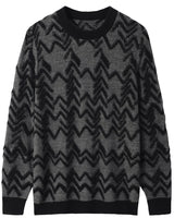 Diamond Knit Crew Neck Sweater — Black