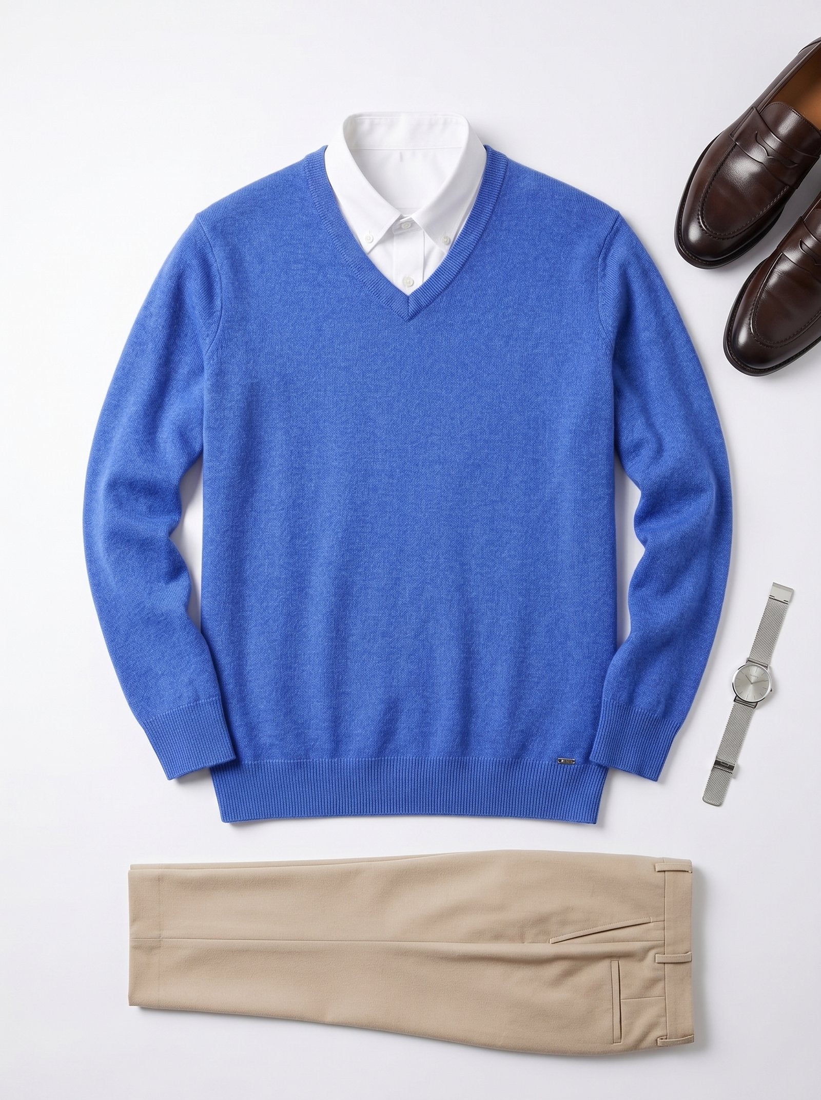 Men's V-Neck Cashmere Sweater — Blue