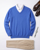 Men's V-Neck Cashmere Sweater — Blue