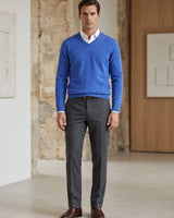 Men's V-Neck Cashmere Sweater — Blue