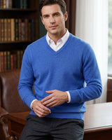 Men's V-Neck Cashmere Sweater — Blue