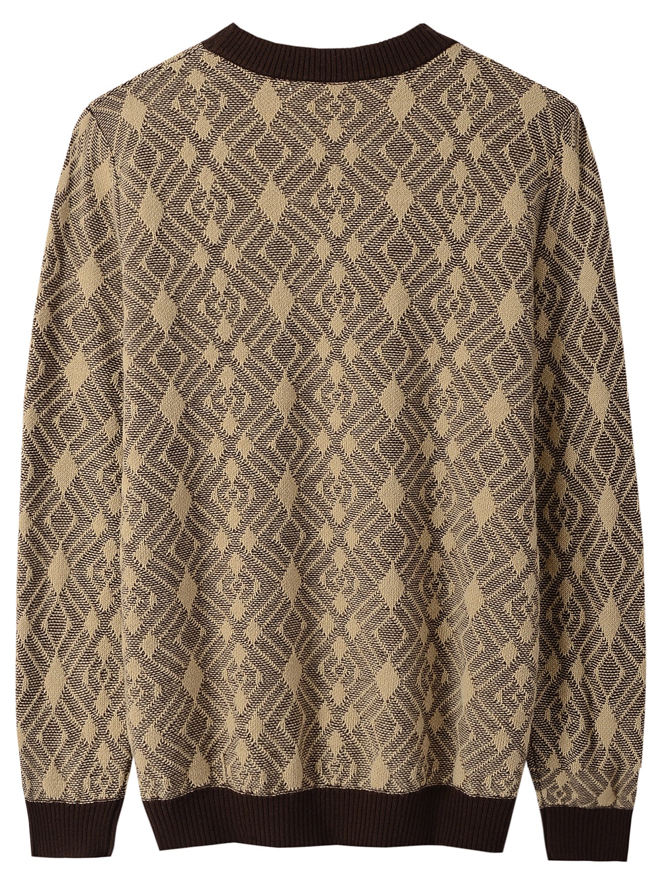 Diamond Check Crew Neck Sweater — Brown