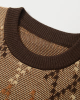 Diamond Pattern Crew Neck Sweater — Brown
