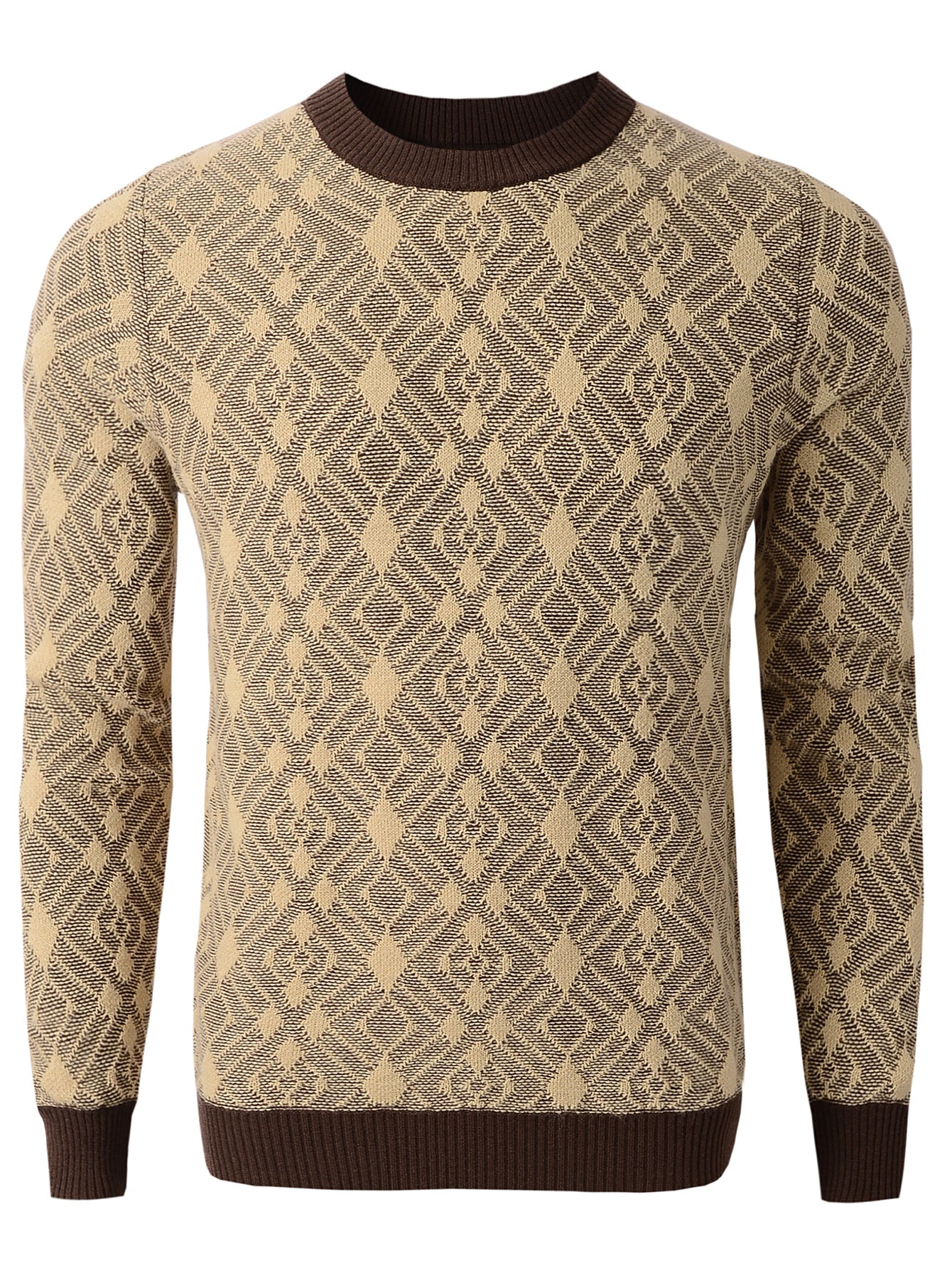 Diamond Check Crew Neck Sweater — Brown