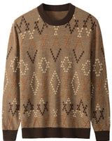 Diamond Pattern Crew Neck Sweater — Brown