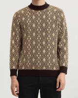 Diamond Check Crew Neck Sweater — Brown