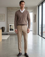 Men's V-Neck Cashmere Sweater — Brown
