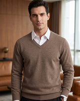 Men's V-Neck Cashmere Sweater — Brown