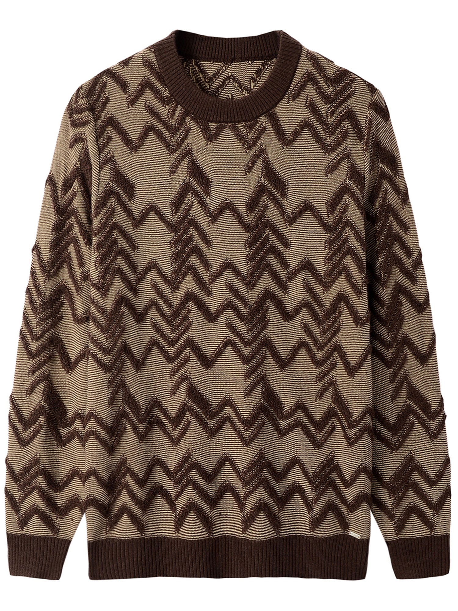 Diamond Knit Crew Neck Sweater — Brown