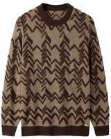 Diamond Knit Crew Neck Sweater — Brown