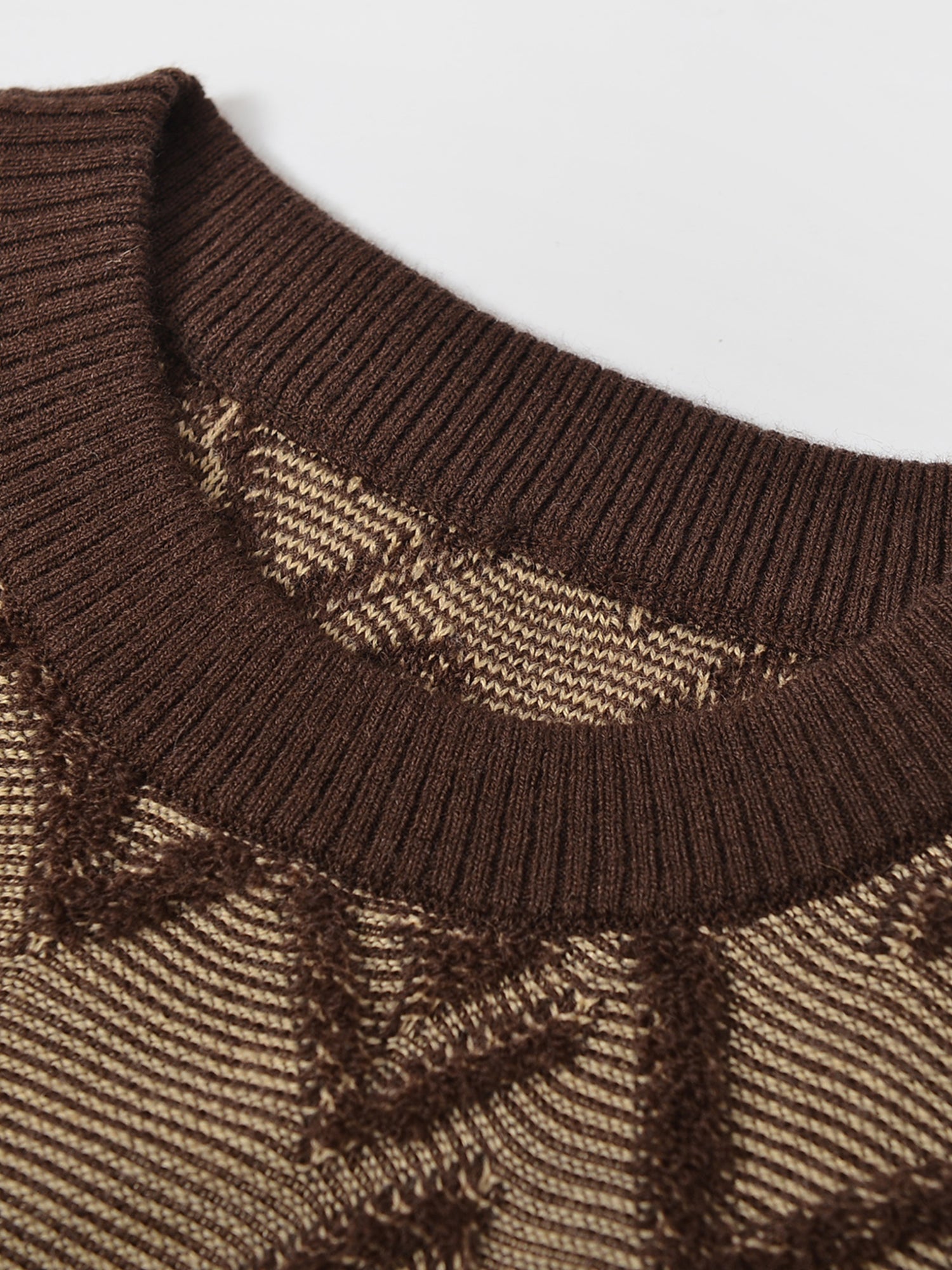 Diamond Knit Crew Neck Sweater — Brown