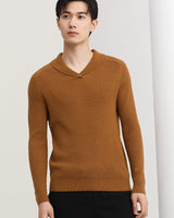 Shawl Collar Cable Knit Pullover — Brown