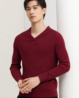 Shawl Collar Cable Knit Pullover — Crimson
