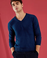 Men's V-Neck Cashmere Sweater — Dark Blue