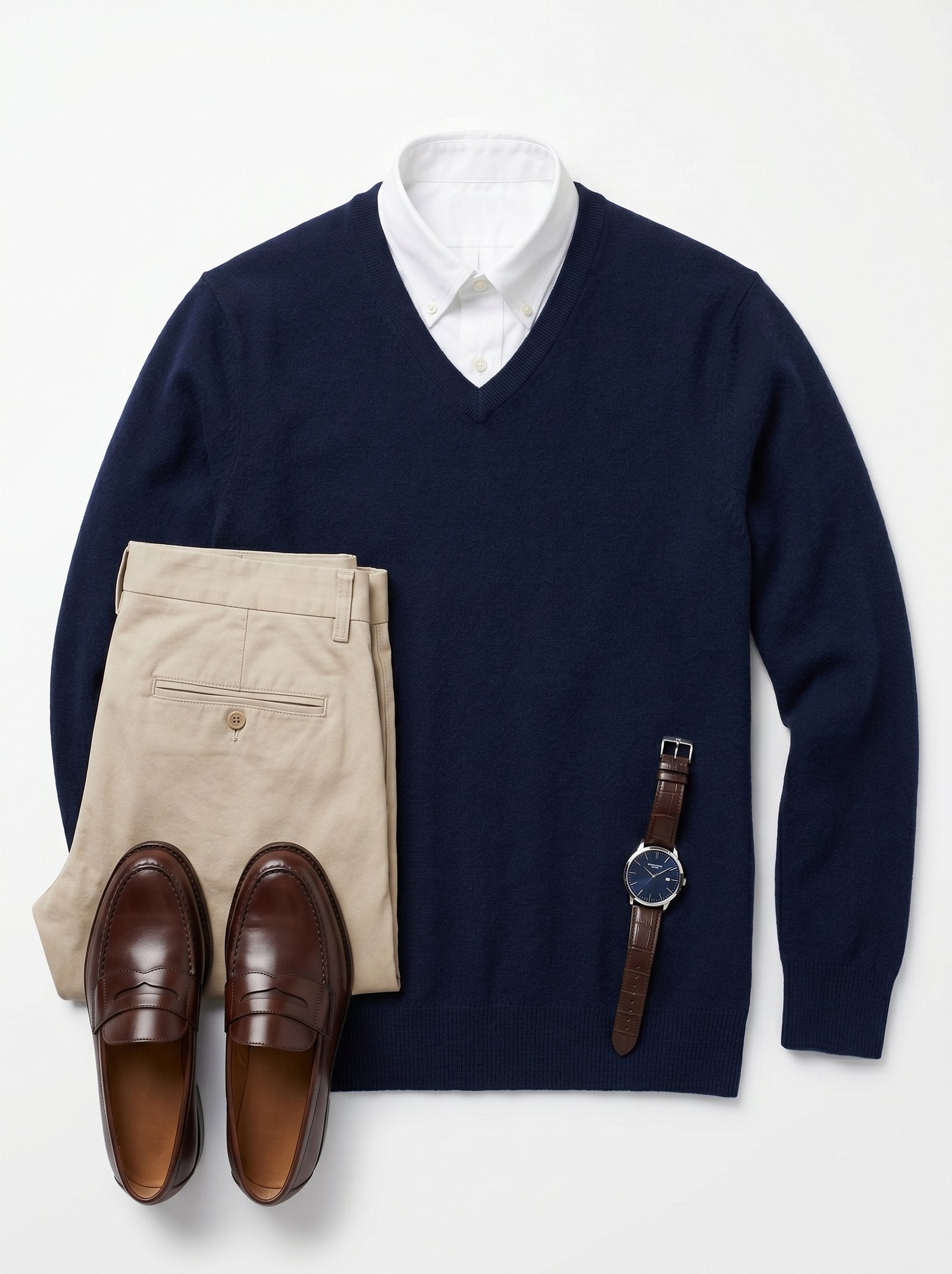 Men's V-Neck Cashmere Sweater — Dark Blue