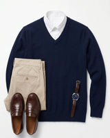 Men's V-Neck Cashmere Sweater — Dark Blue